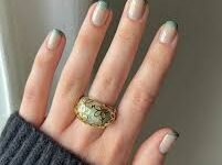 Green French tip nails