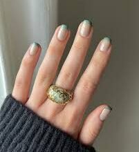 Green French tip nails